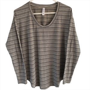 Long Sleeve Shirt Size Small Scoop Neck Workout Stretch Beige Black Top Athleta